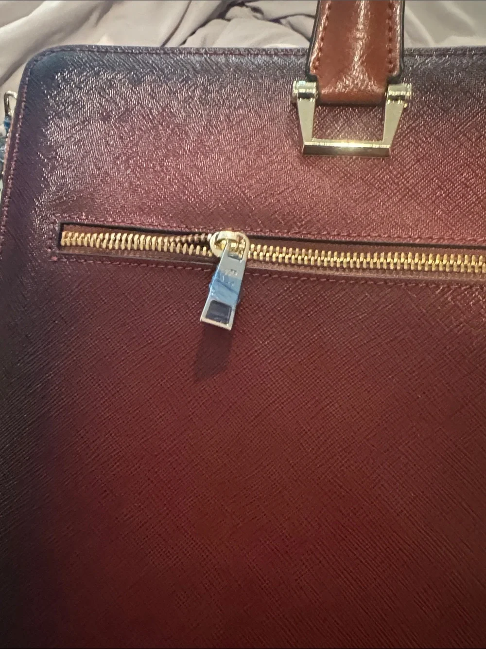 Gucci Men's Burgundy Leather Briefcase with Gold Hardware